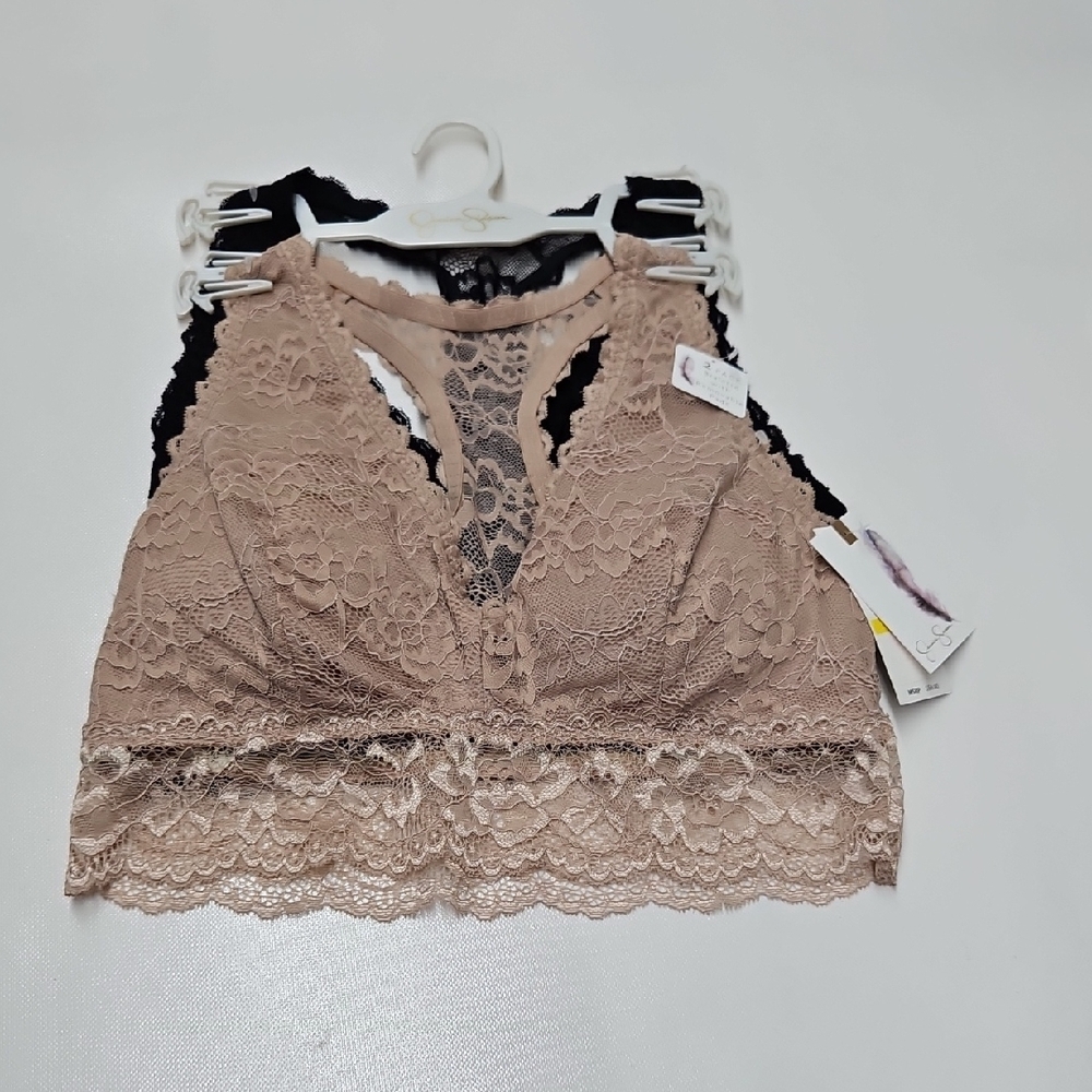 Lace Bralette Top in Black and Tan